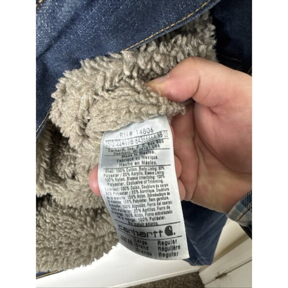 Carhartt Sherpa Lined Denim Jacket Men’s L Blue Jean Trucker J292 ABL - Picture 6 of 6